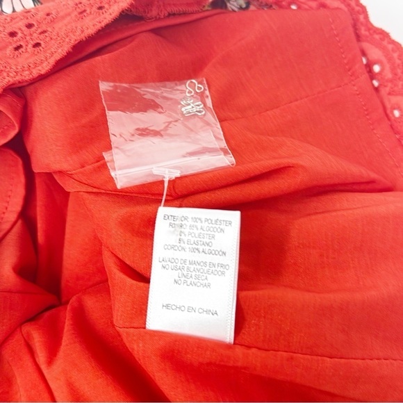 SKY TO MOON Women’s Red Ditsy Floral Ruched Strapless Front Close Dress Sz M - Picture 7 of 7